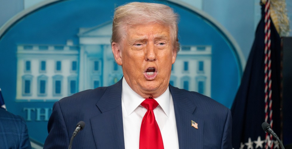 Close up of Donald Trump speaking at the White House